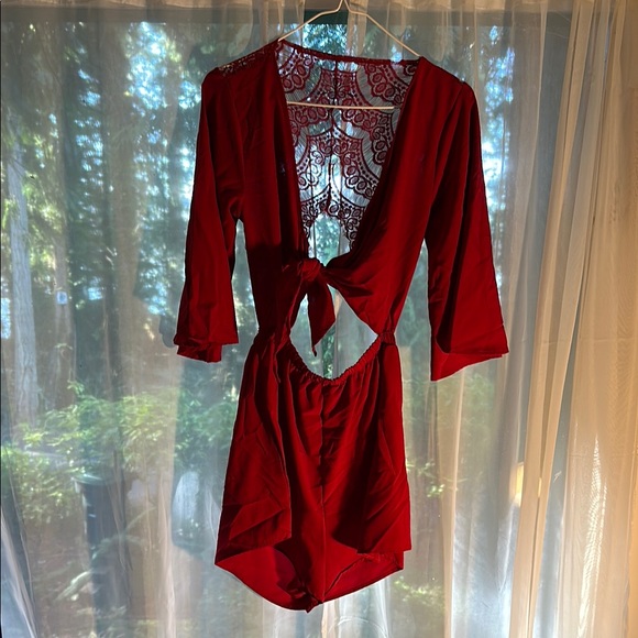 Reverse Pants - Reverse Red Lace-Back Romper